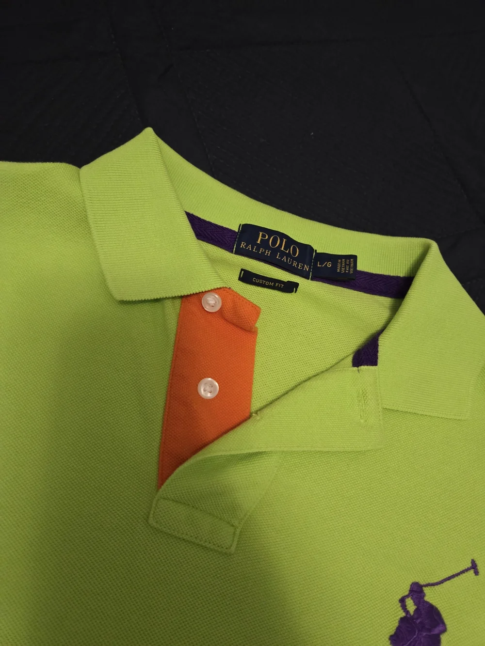 Polo by Ralph Lauren Men's Lime Green Polo Shirt with Orange Placket